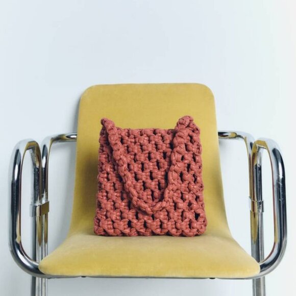 New Zara Woven Braided Crochet Open Knit Leather Weaved Shoulder Bag Purse Funky - Picture 9 of 9